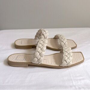 Dolce Vita off white braided two strap square toe slide sandals